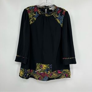 Tibi Blouse 100% Silk Floral Paisley Print Black Size 6